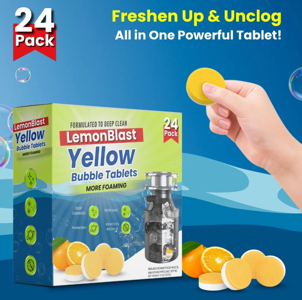 LemonBlast™ – 3-in-1 Hygiene Tablets. Removes Bad Smell & Blockages without Scrubbing (12 + 12 Free = 24 Pack)